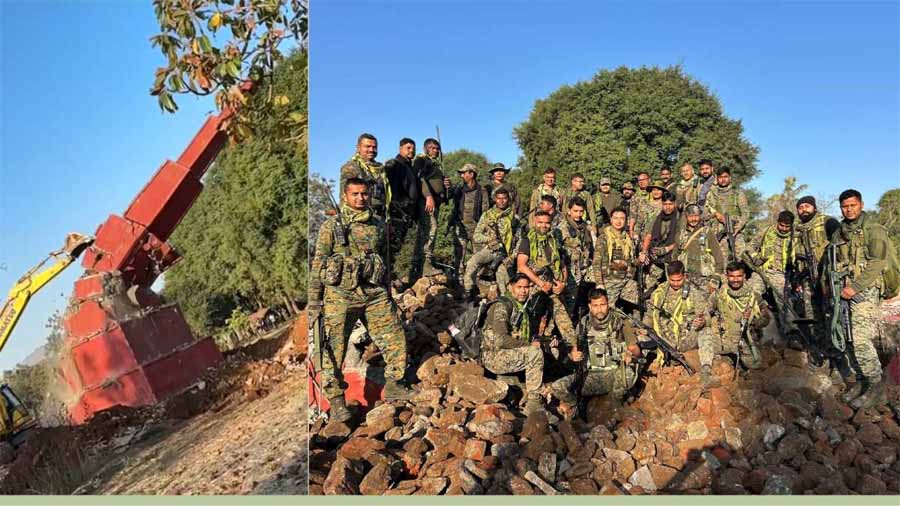 इंटरस्टेट रेड कॉरिडोर में माओवादियों के स्मारक को सुरक्षा बल के जवानों किया नेस्तनाबूत