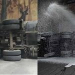सुपेला के नवनिर्मित रेलवे अंडरब्रिज पर पलटा तेल से भरा ट्रक, चालक घायल