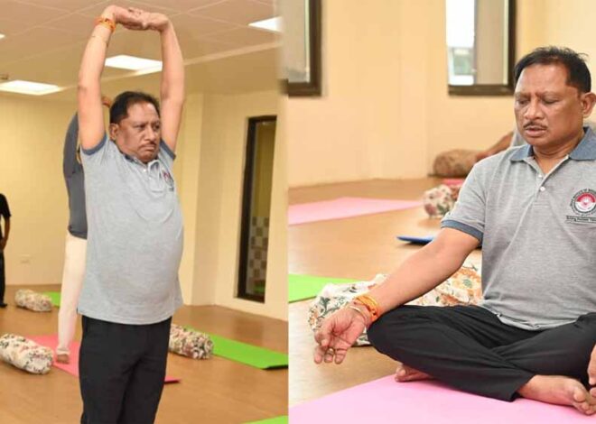 मुख्यमंत्री विष्णु देव साय ने चिंतन शिविर 2.0 के दूसरे दिन योग से की दिन की शुरुआत